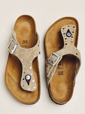Birkenstock Gizeh Rivet Studded Thong Sandals Taupe Suede Women’s  40/9-9.5 NEW